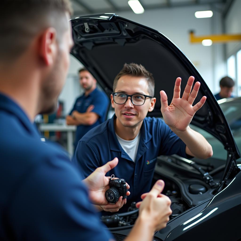 Car Service Center: Customer Observing Hand Signals