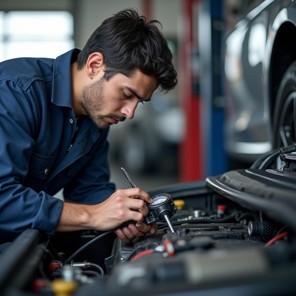 Mechanic Working on a Car in Mahendergarh