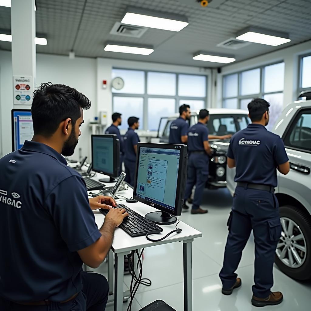 Modern Equipment at a Car Service Center in Mahendergarh