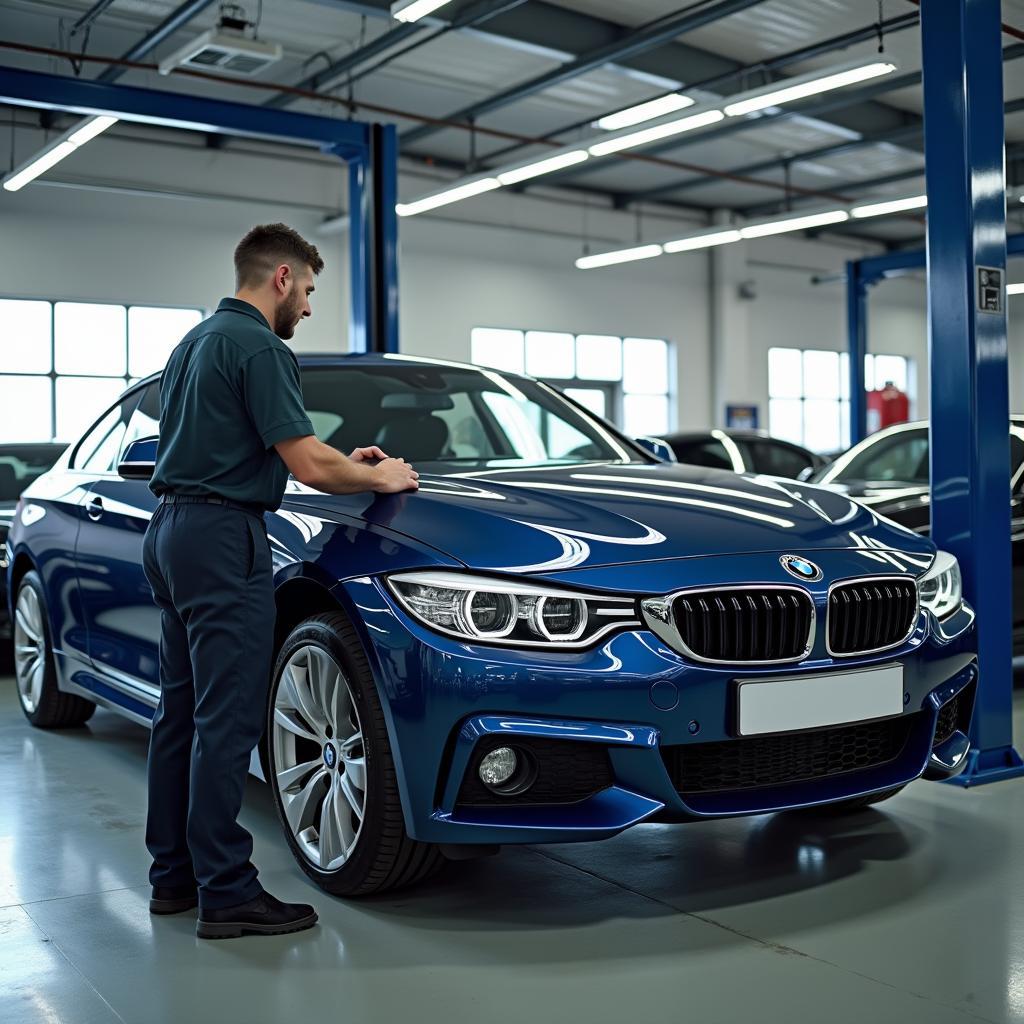 Car Undergoing Maintenance in a Service Bay