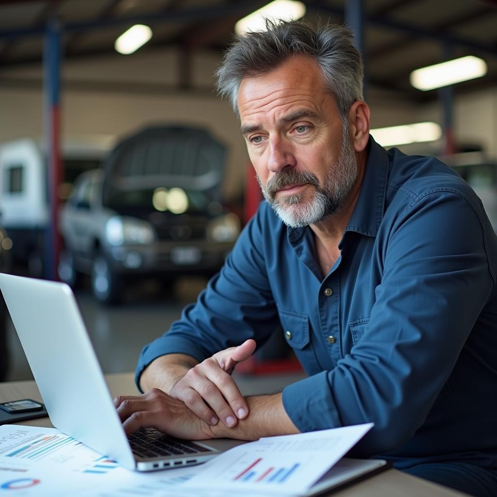 Car Service Center Owner Managing Business