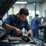 Mechanic Inspecting a Car at a Service Center in Shimoga