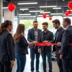 Car service ceremony grand opening celebration with employees and customers