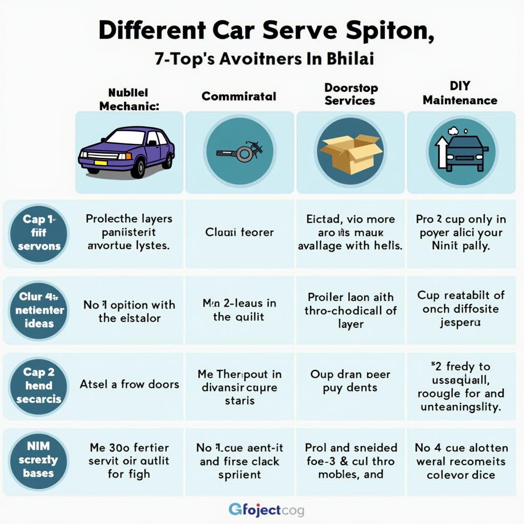 Comparison chart of car service options in Bhilai