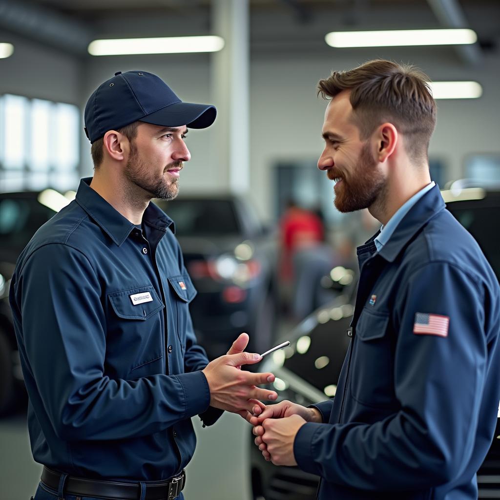 Customer Discussing Car Issues with a Mechanic at a New Imperial Car Service Center