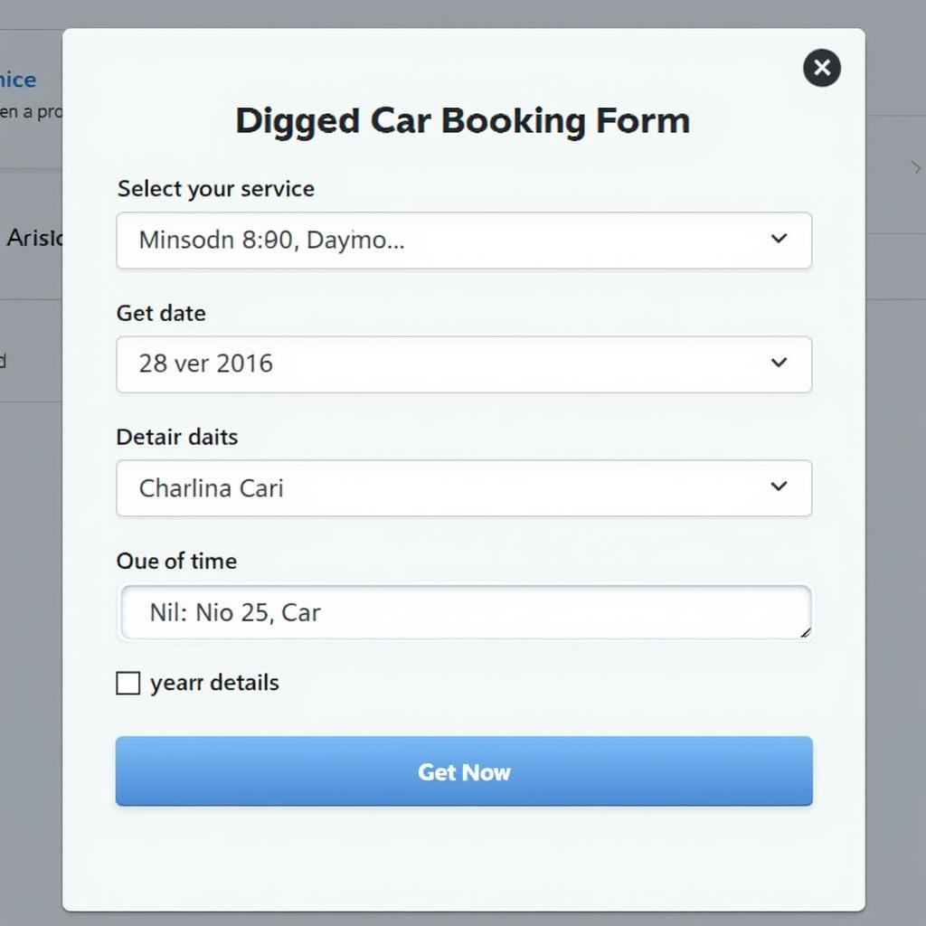 Online booking form on a car service website