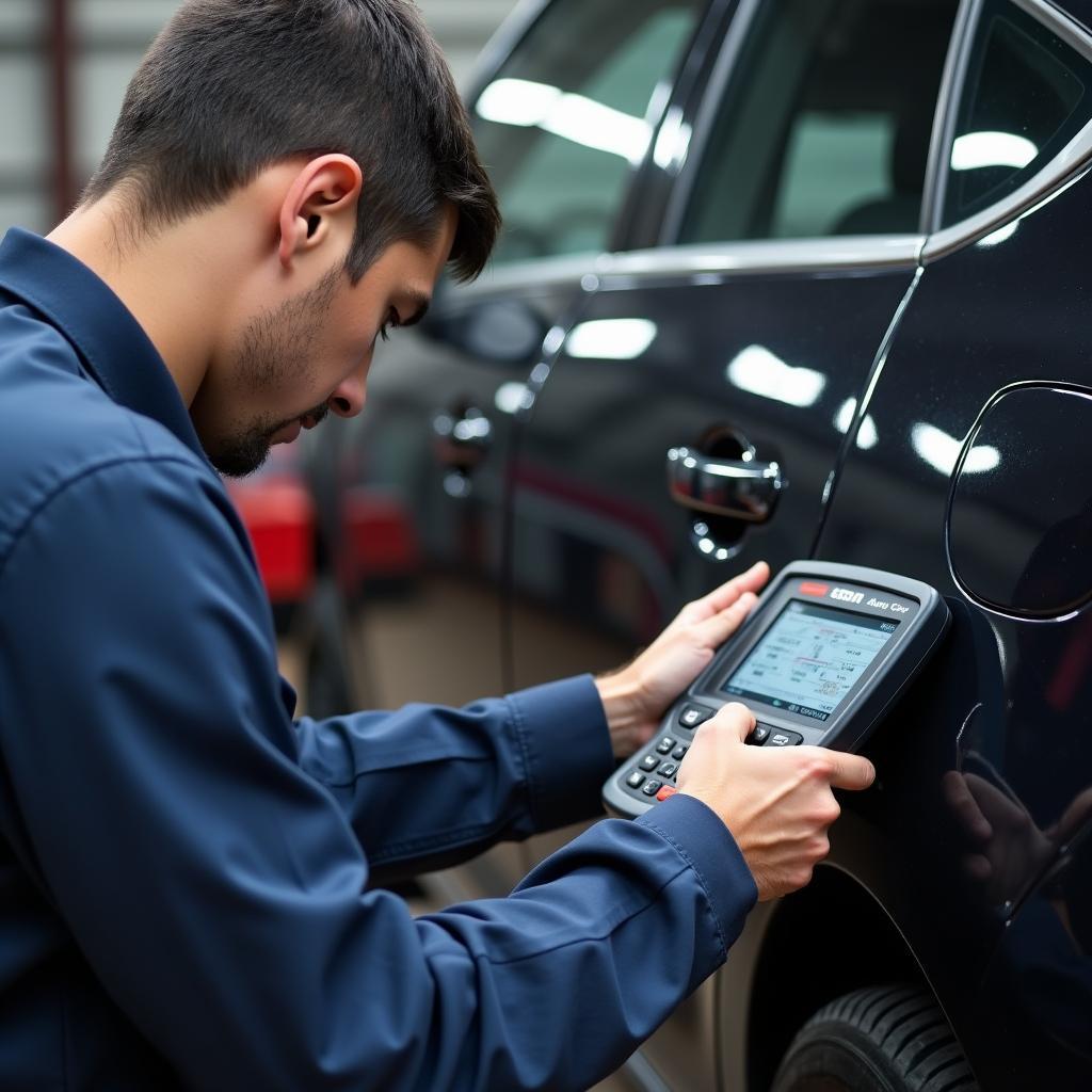 Car service diagnostic at Stan Auto Mohali - Technician using diagnostic equipment on a car.