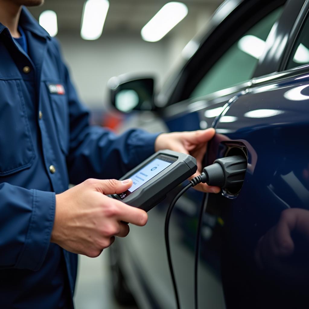 Mechanic Performing Diagnostic Check on Car