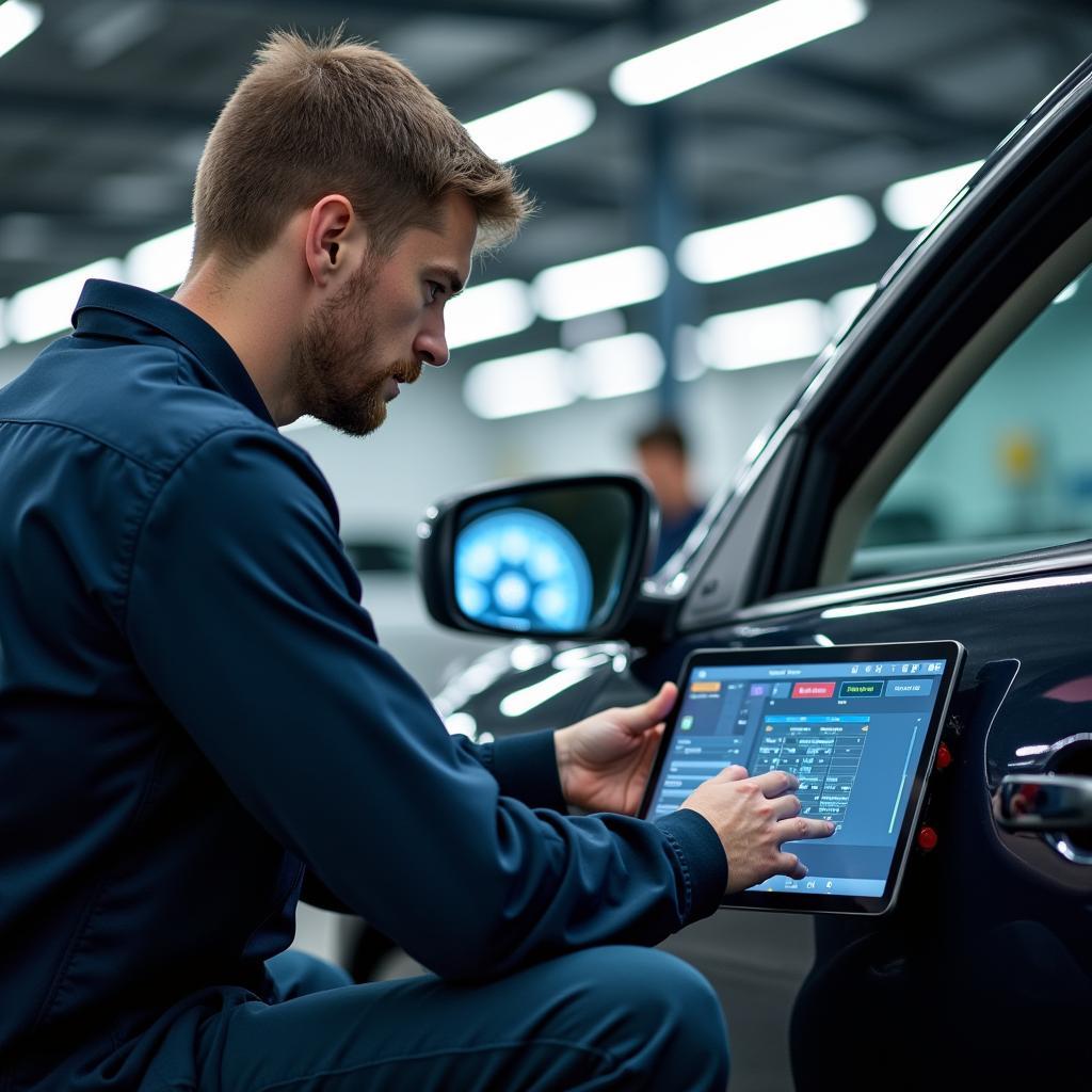 Modern Car Service Diagnostic Equipment in Use