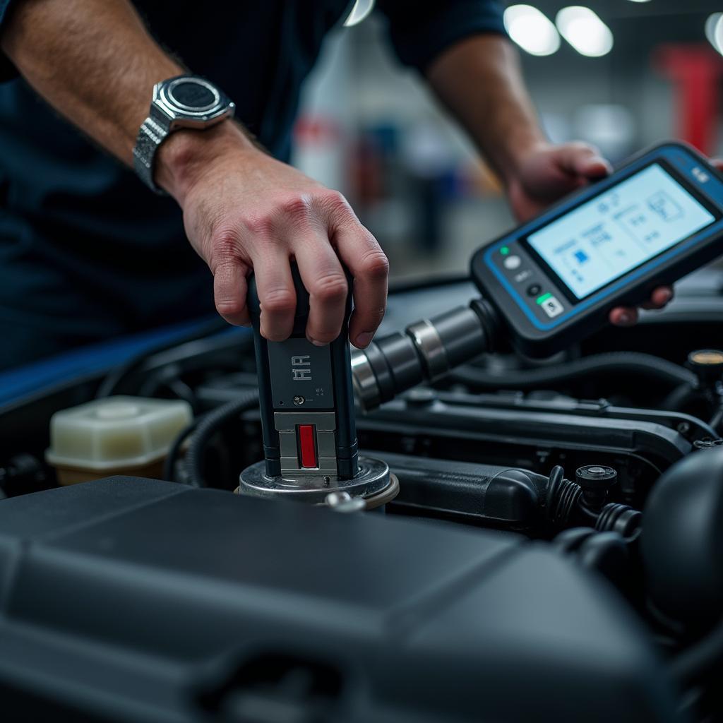 Car Service Diagnostic Tools: A close-up of advanced diagnostic tools used for car service and repair.