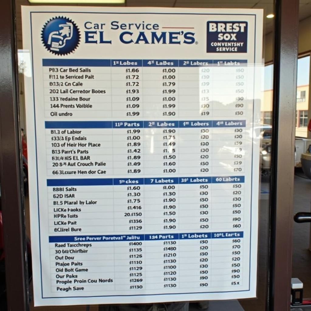 Auto Repair Shop Price List in El Cajon