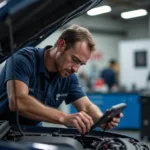 Mechanic Inspecting Vehicle in El Cajon Auto Repair Shop