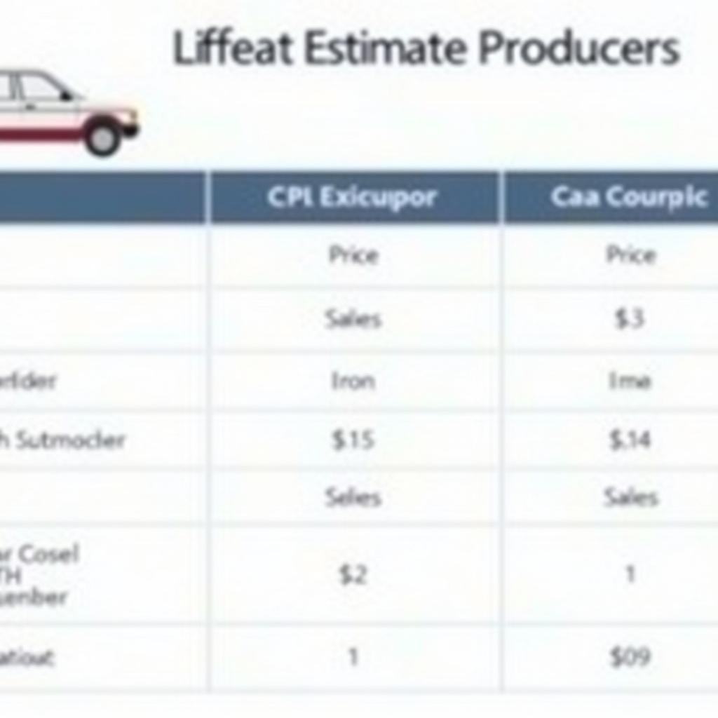 Car Service Estimate Comparison Table