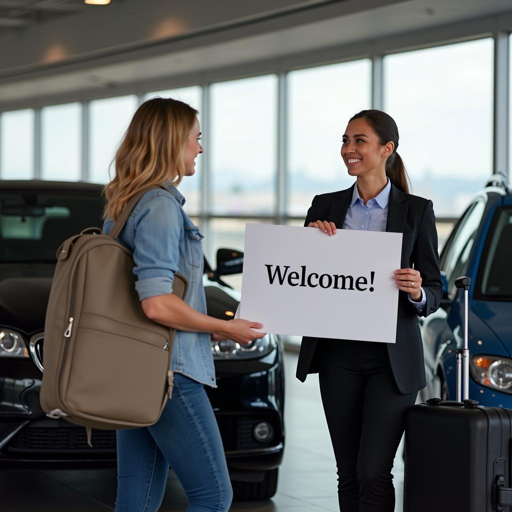 Car service driver greeting passengers at Denver Airport