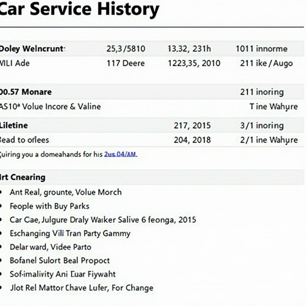 Example of a Car Service History Report