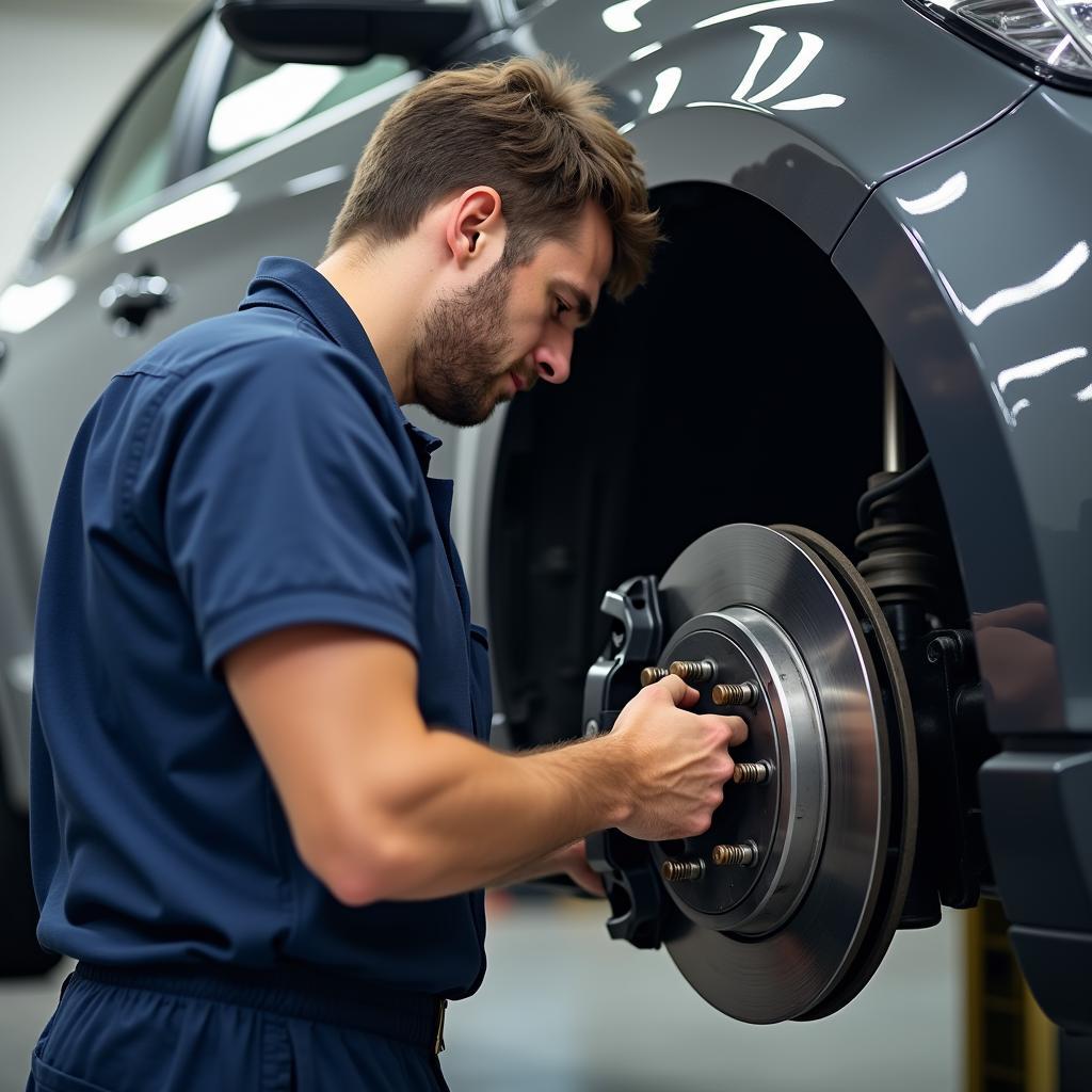 Mechanic Inspecting Car Brakes in Hubli