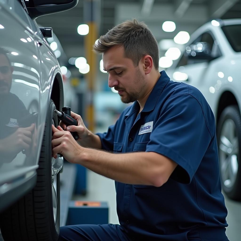 Experienced Technician Inspecting a Car in Hyderabad