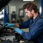 Mechanic Working on Car Engine in 11214