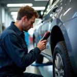 Mechanic inspecting a vehicle at a car service center in North Shore Auckland