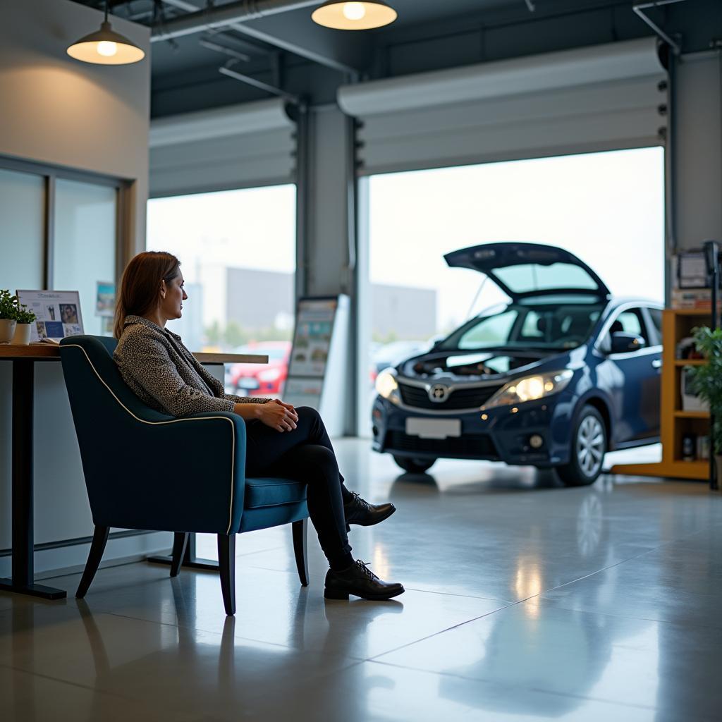 Customer Observing Car Service from Designated Viewing Area