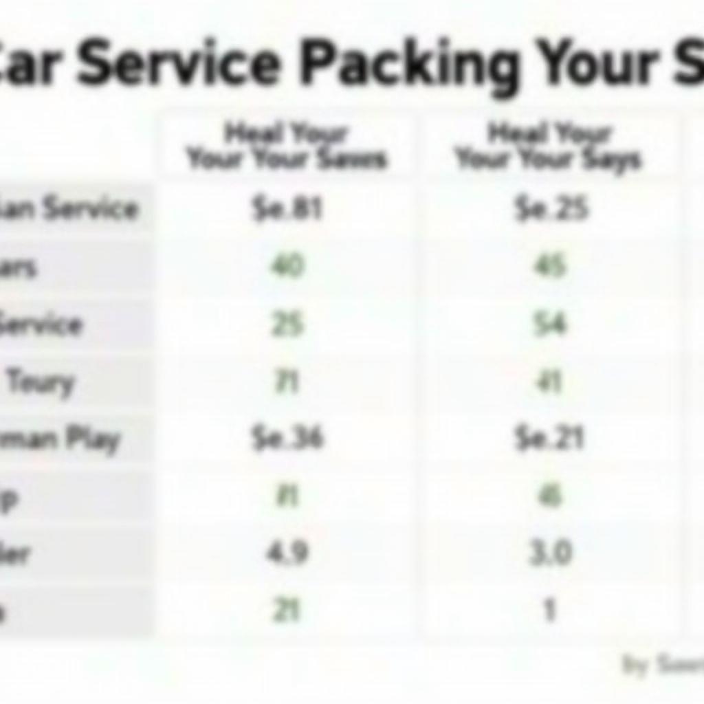 Car Service Packages Comparison Table