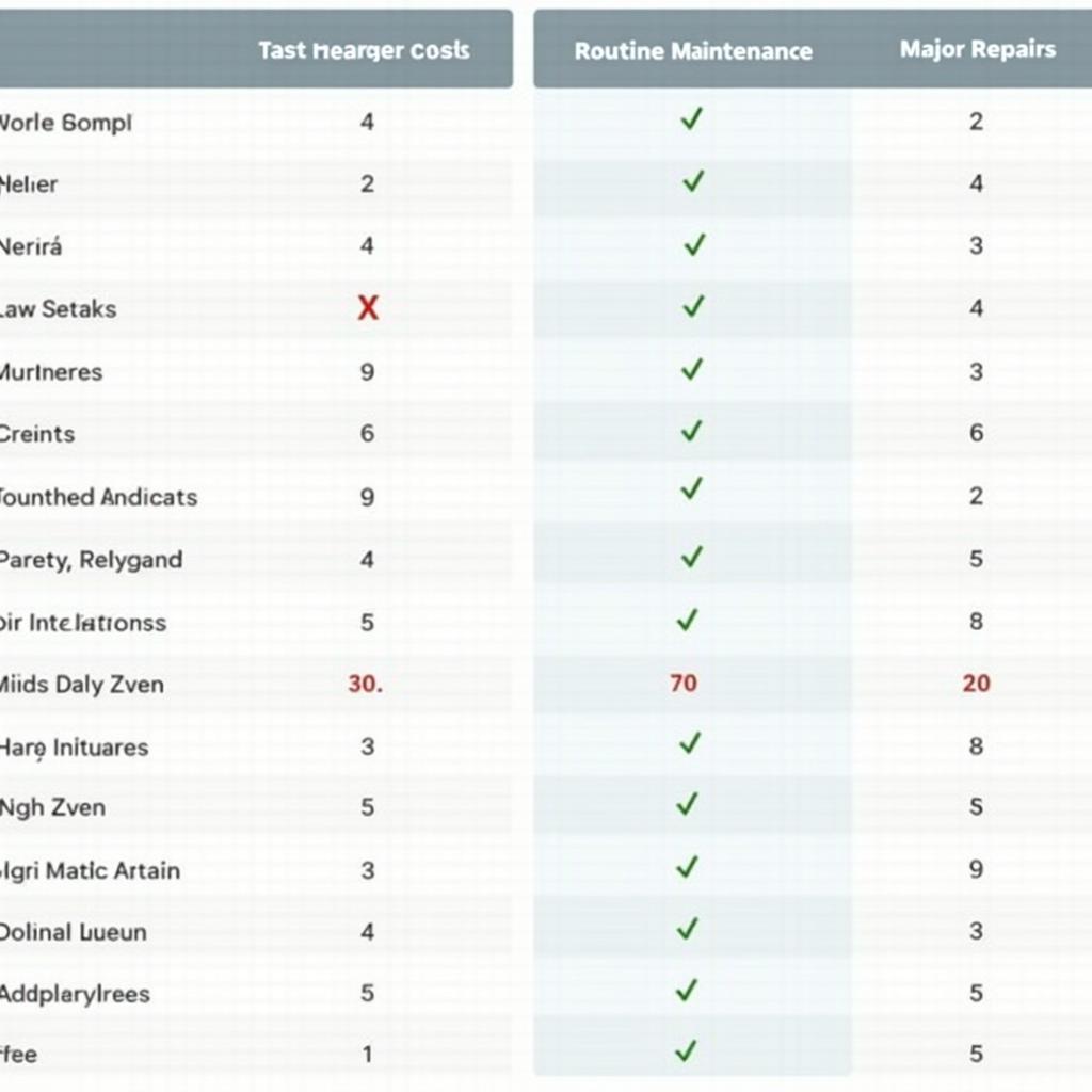 Car Service Price Comparison Chart