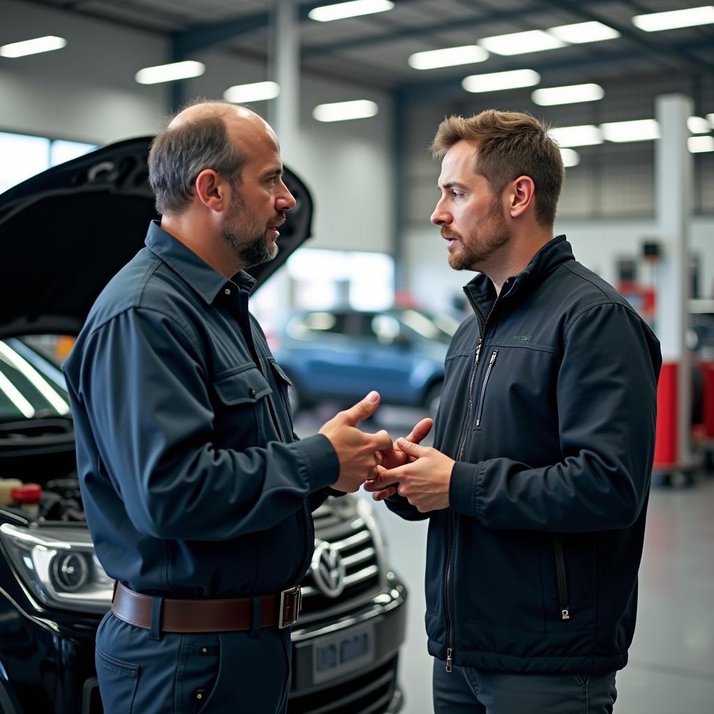 Customer Discussing Car Repair with Mechanic in Rockingham