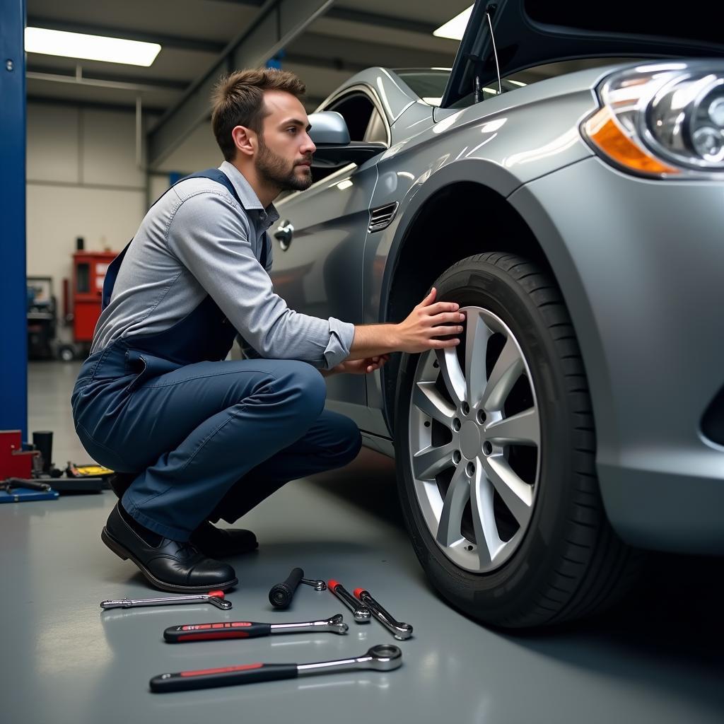 Mechanic inspecting a car before a trip from San Diego to Orange County