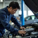 Car Service Technician Checking Engine in Singapore