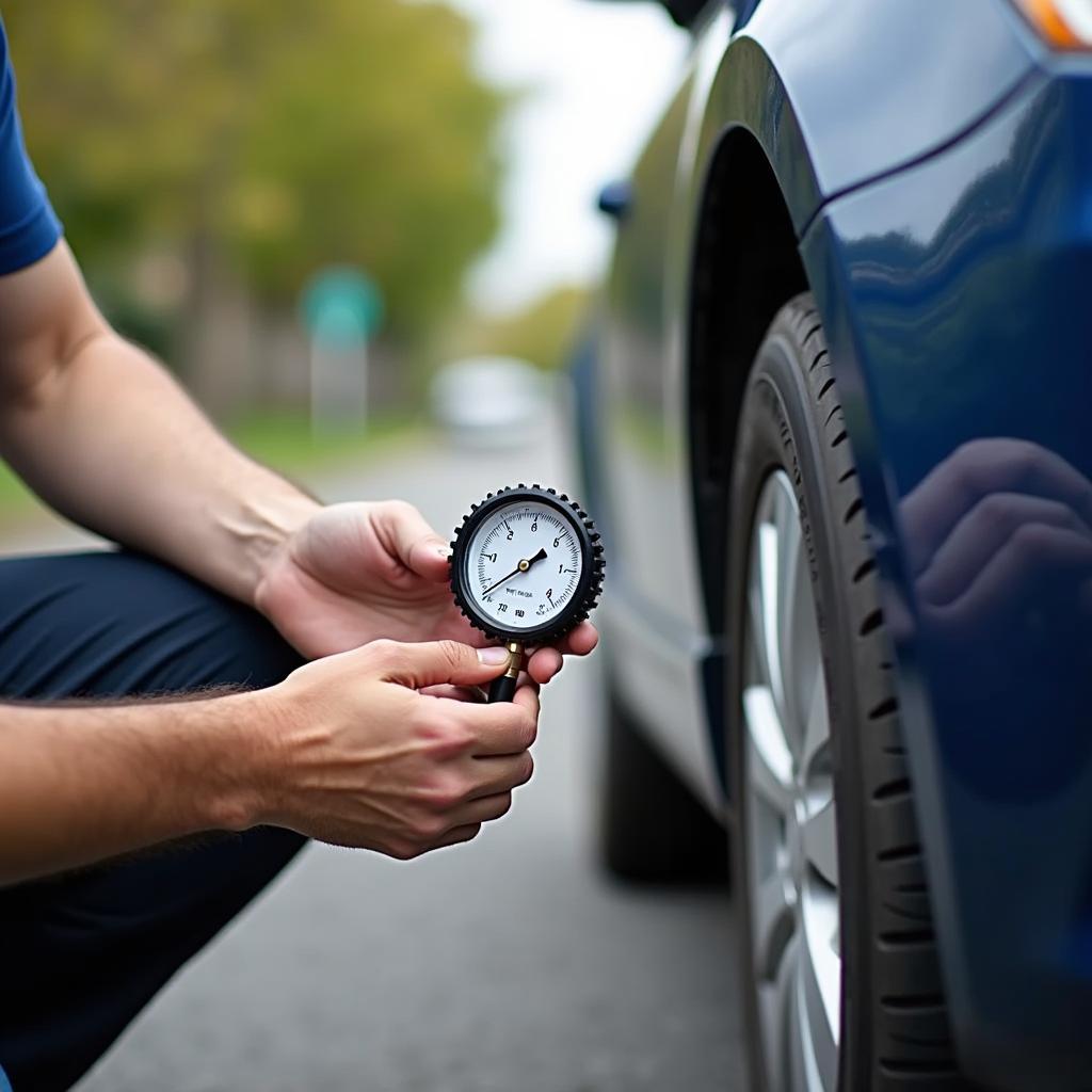 Checking tire pressure before driving in Southfields