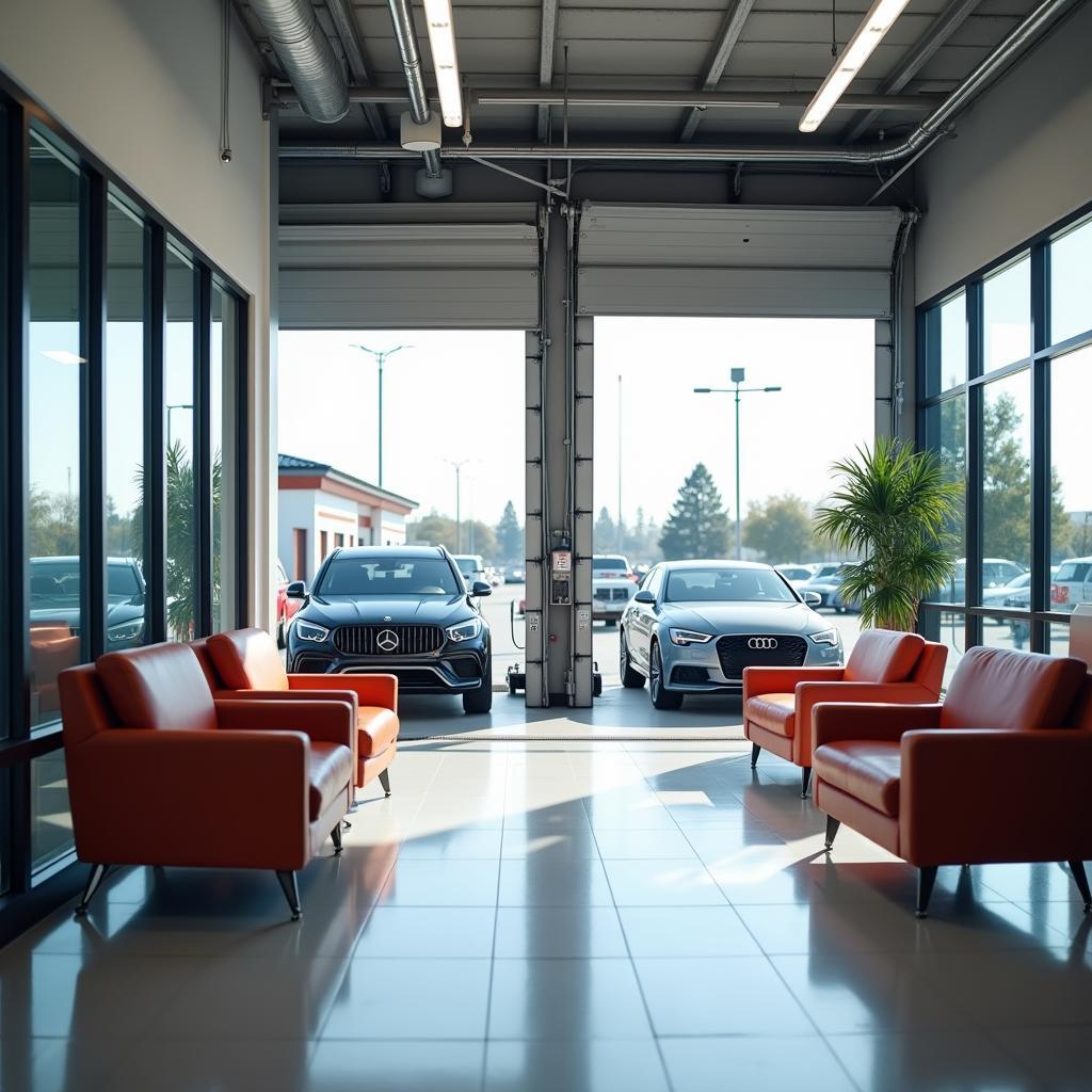 Modern and comfortable waiting area inside a car service station in Coimbatore