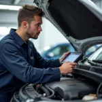 Mechanic Inspecting Vehicle at a Car Service Station in Erodde