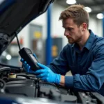 Mechanic Checking Engine in Stoke on Trent Car Service