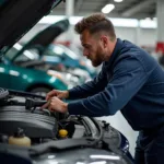 Mechanic Checking Engine in Streator Auto Repair Shop