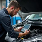 Experienced Car Service Technician Diagnosing a Vehicle Problem