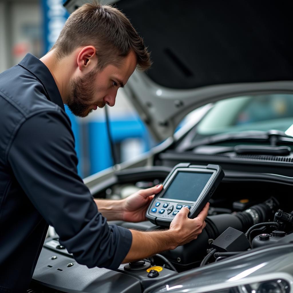 Experienced Car Service Technician Diagnosing a Vehicle Problem