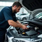 Technician Performing Routine Car Service Checkup