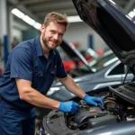 Mechanic working on a car in a Tweed Heads garage