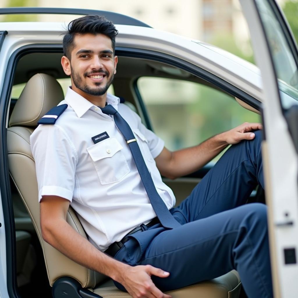 Professional driver in uniform for Udaipur Belgharia car service