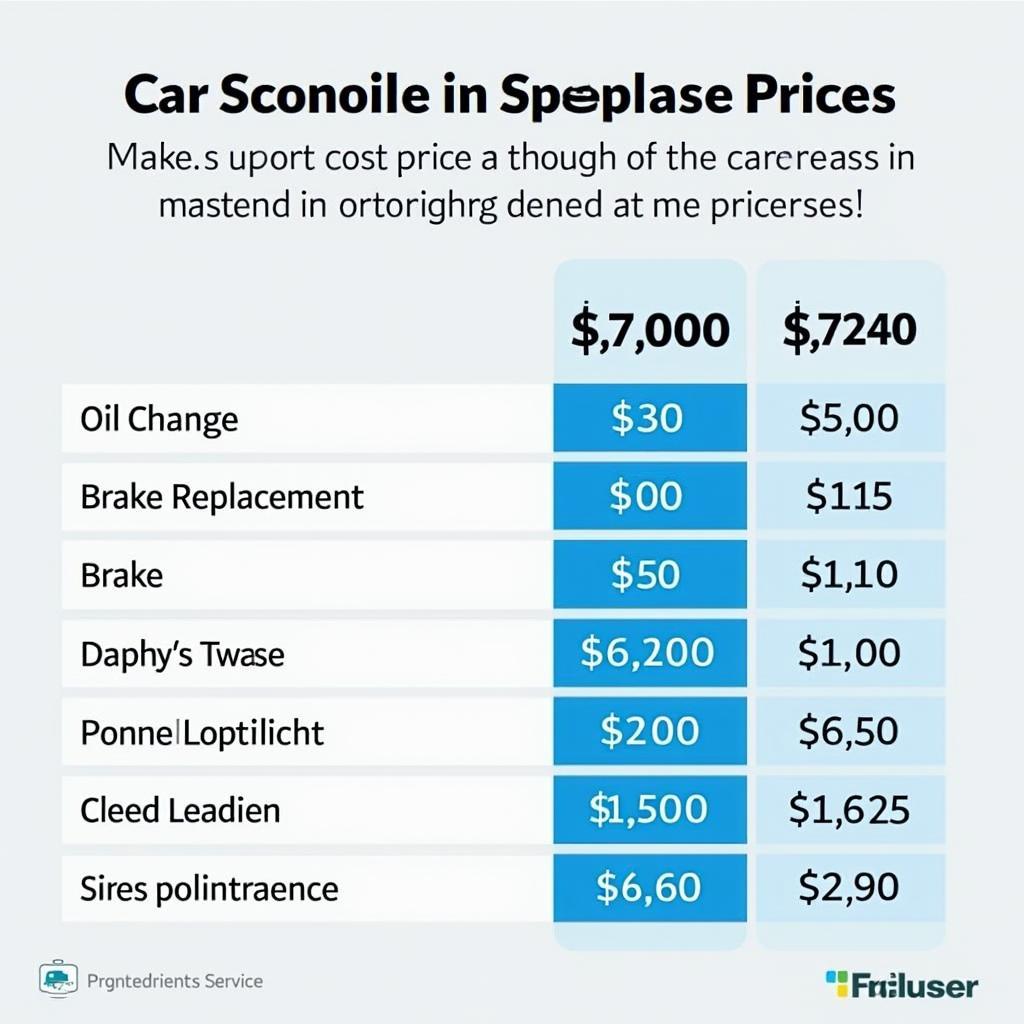 Car Service Price Comparison Chart in Zurich