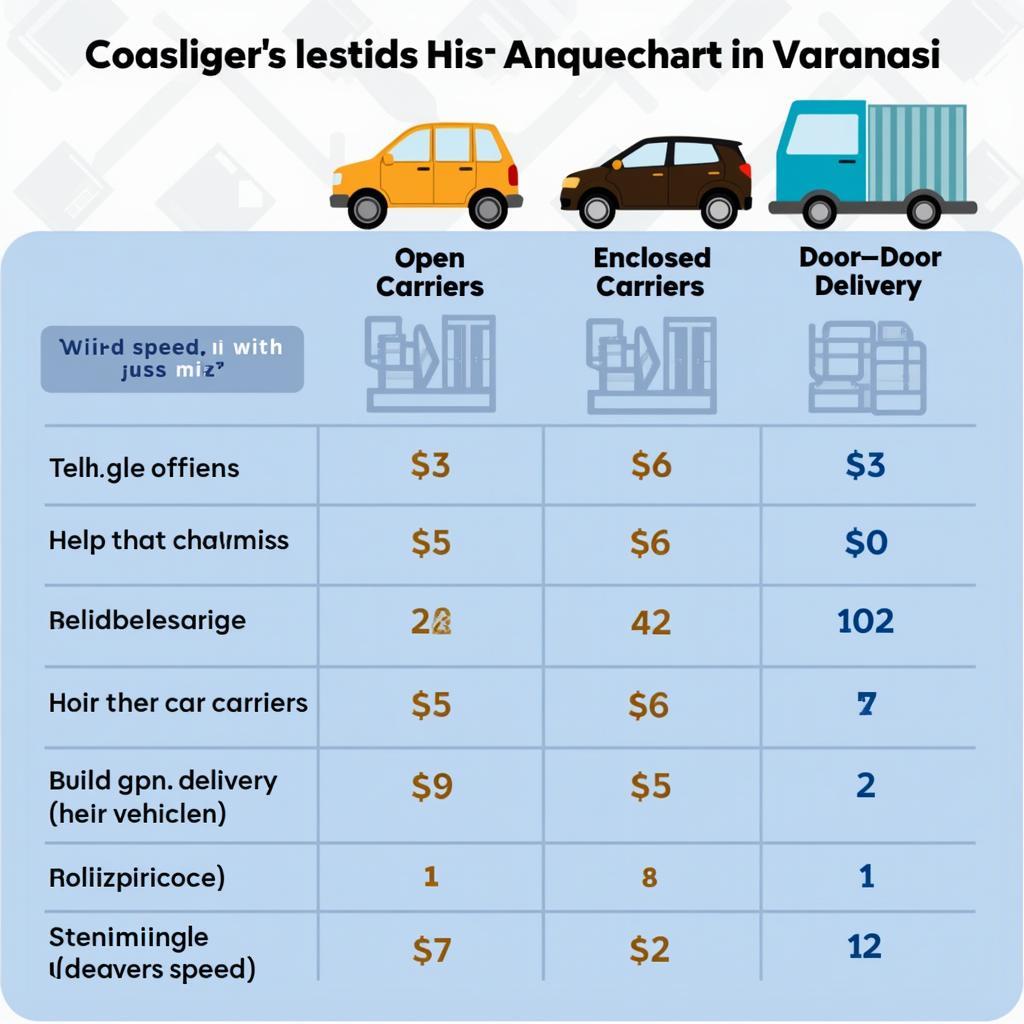 Comparison chart of car shipping costs in Varanasi