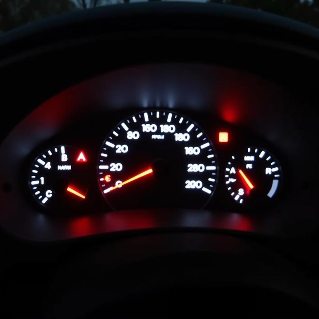 Car Dashboard Showing Warning Lights Indicating Software Crash