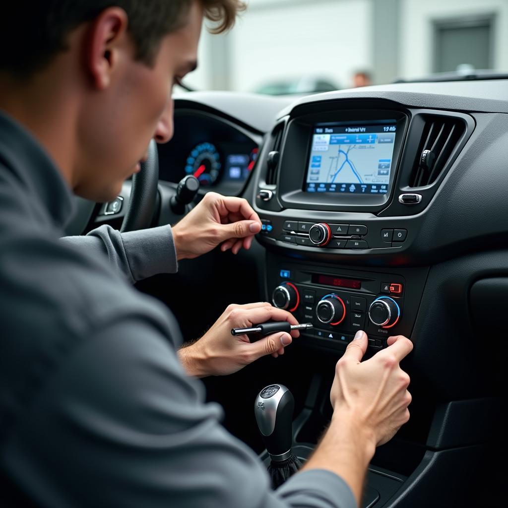 Expert Technicians Installing Car Stereo in Kerala