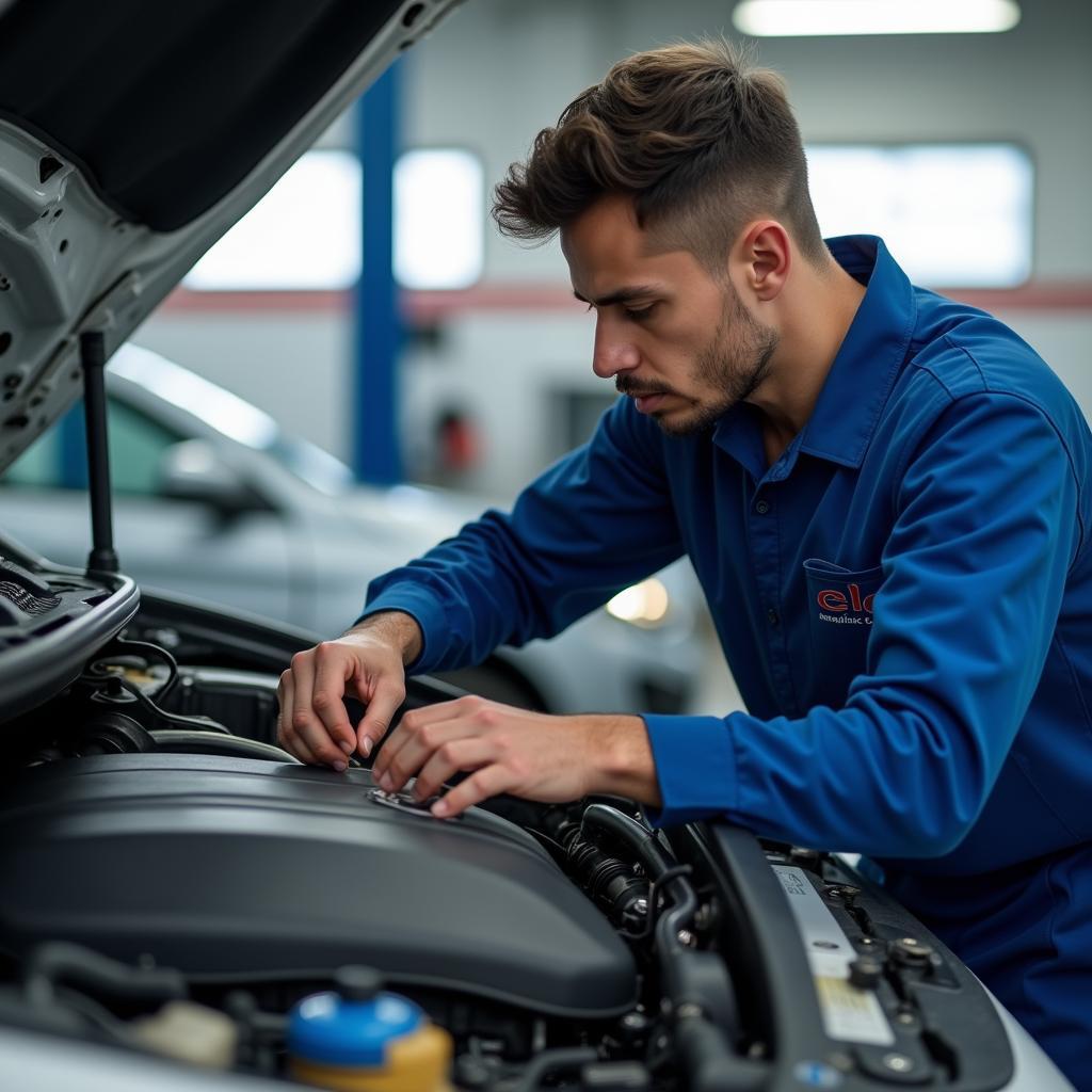 Skilled Technician Working on a Car in Pune Service Centre