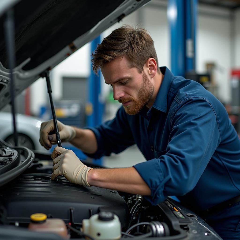 Mechanic Working on a Car Engine in OMR