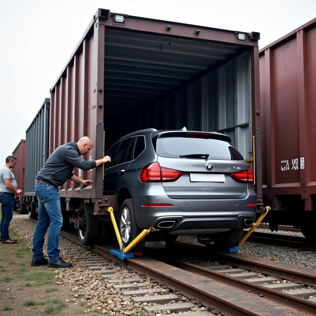 Car Arriving at Destination via Rail: Unloading Process