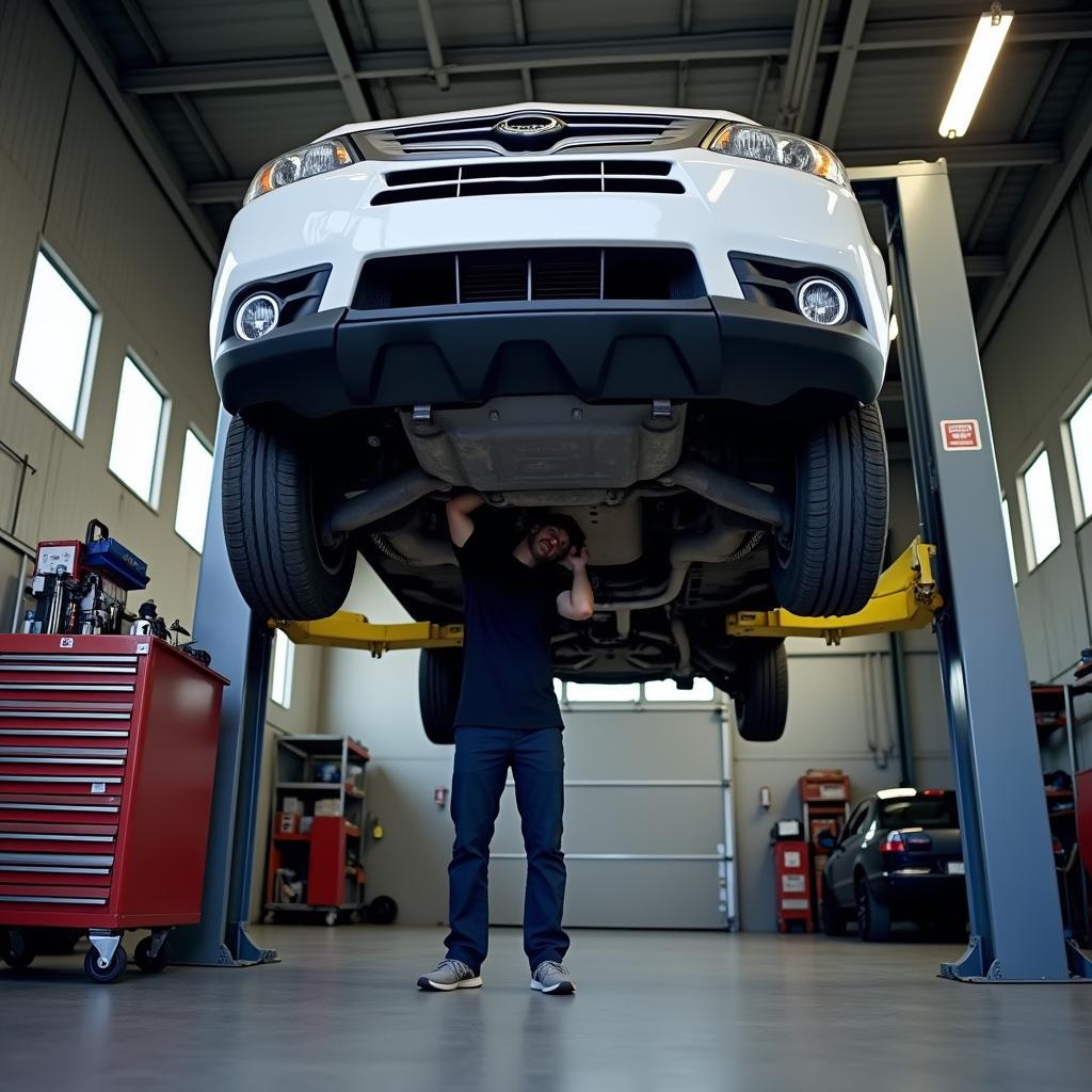 Car Undergoing Routine Maintenance After Service