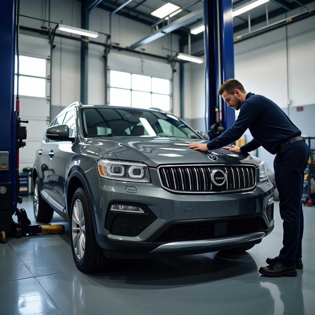 Car Undergoing Routine Maintenance at a Service Centre