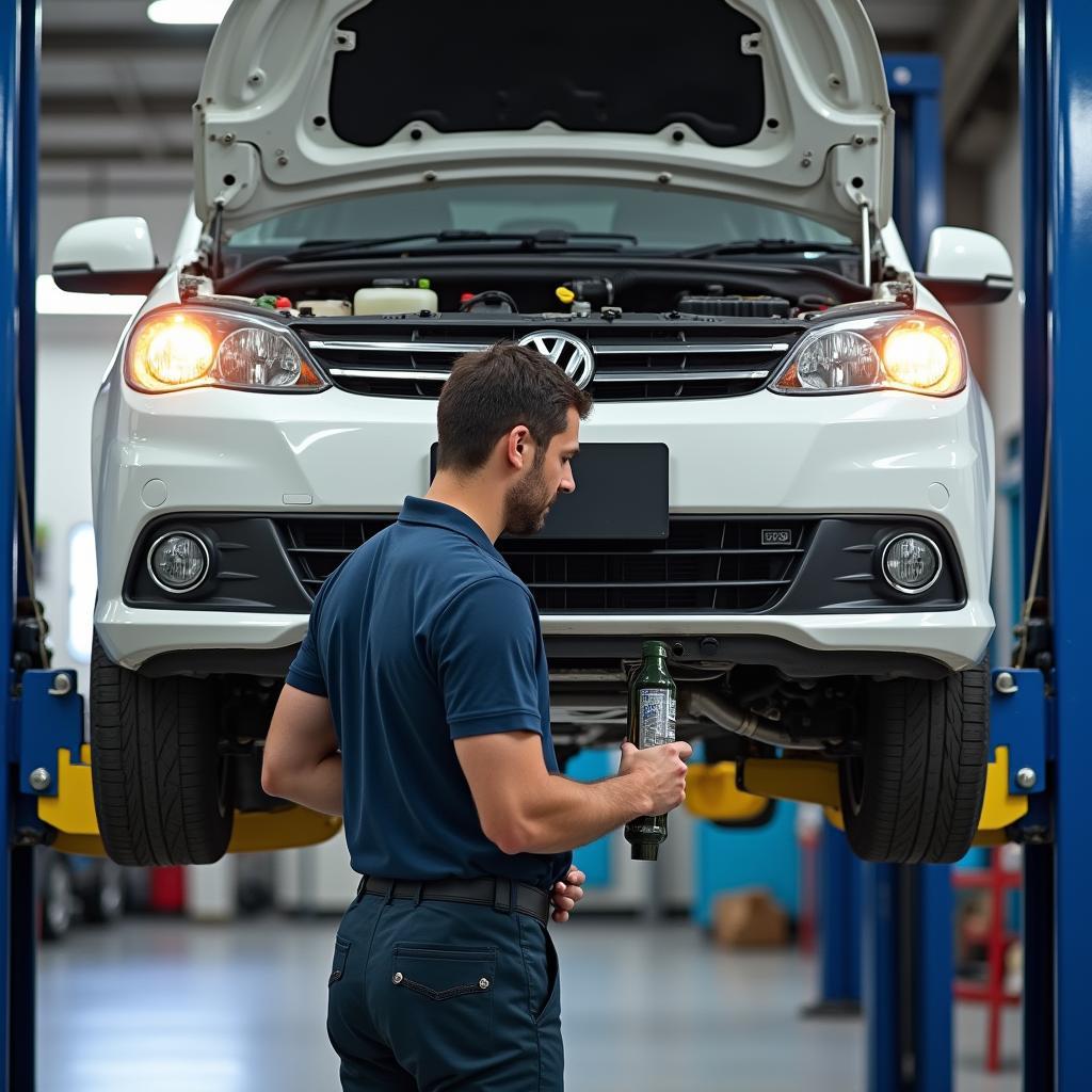 Car Undergoing Routine Maintenance in a Mathura Service Center