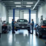 Car being serviced in a professional car service centre